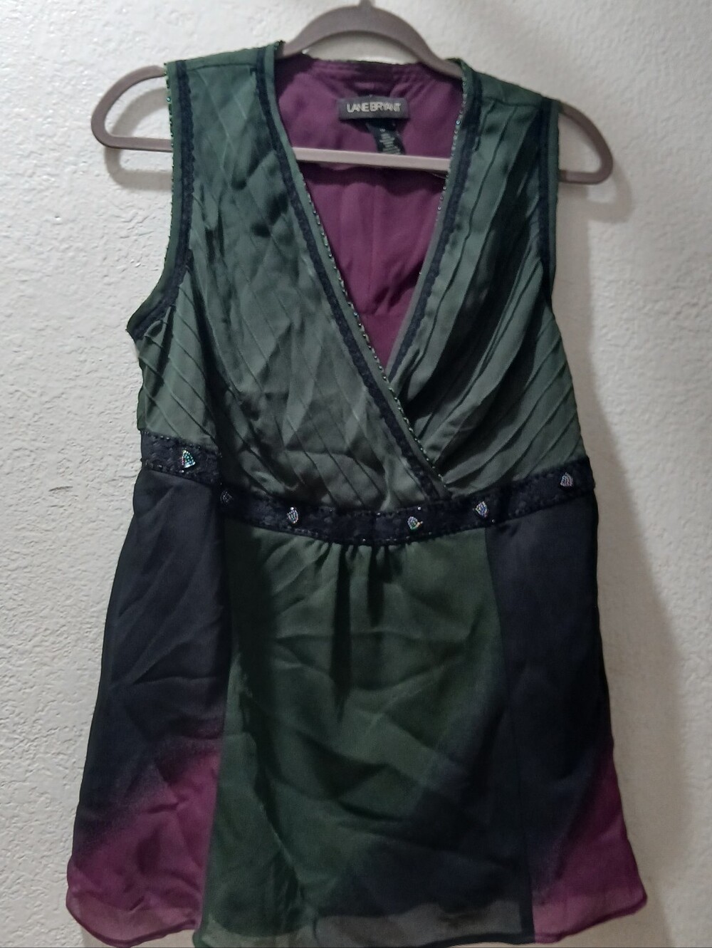 Lane Bryant Nwot 14 LAURENCE GREEN & BLACK Sleeveless V-Neck Layered Chiffon